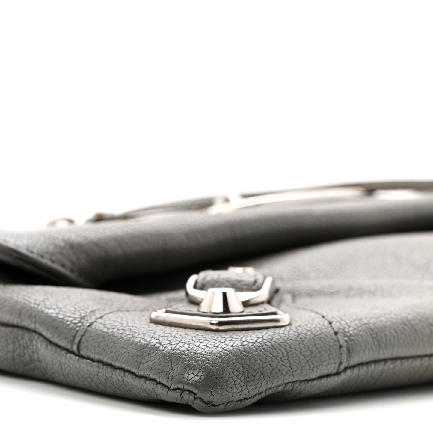Chevre Silver Metallic Edge Hardware Envelope Clutch Gris Acier