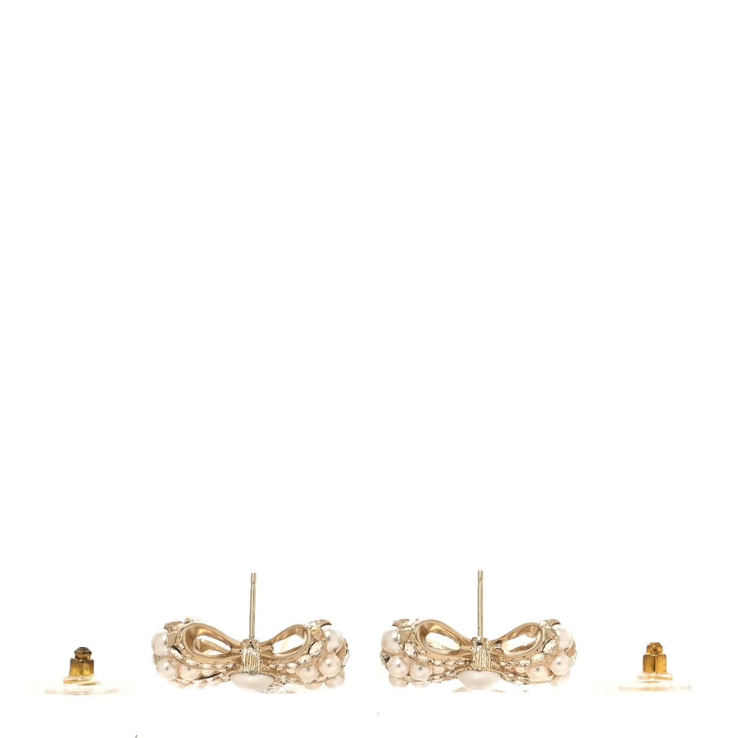 Crystal Pearl CC Bow Drop Earrings Gold Pearly White