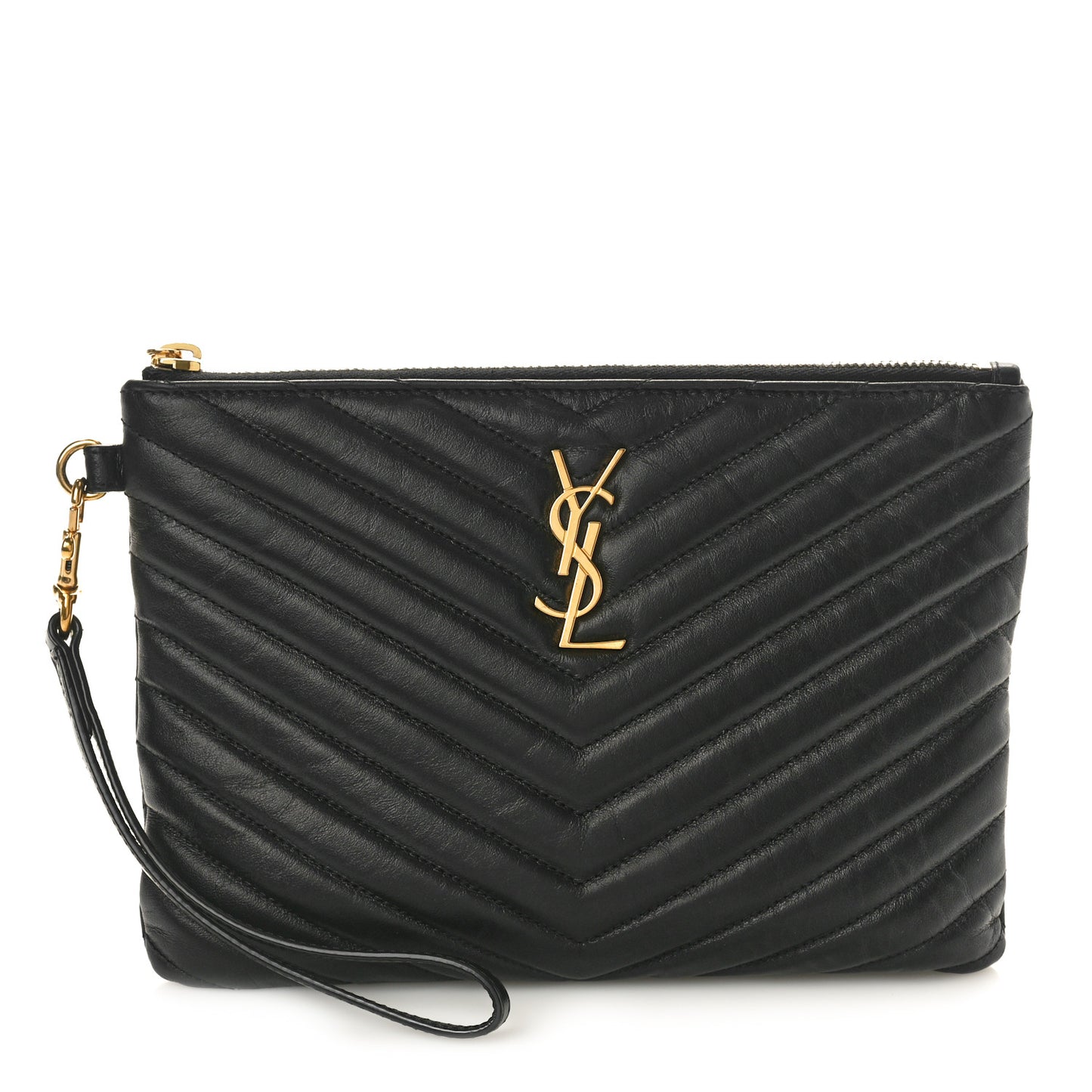 Calfskin Matelasse Chevron Monogram A5 Wristlet Black