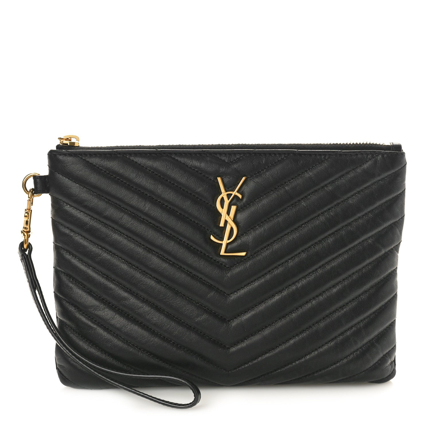Saint Laurent Calfskin Matelasse Chevron Monogram A5 Wristlet Black 1 of 9