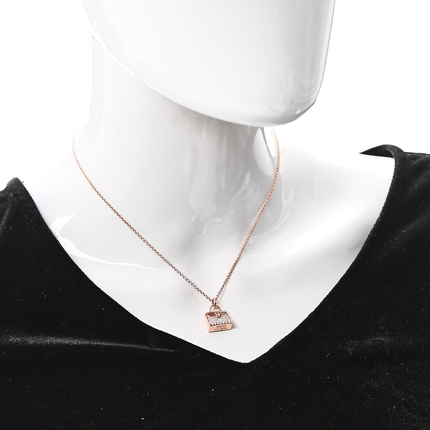 Hermes 18K Rose Gold Diamond Kelly Amulettes Pendant Necklace 2 of 5