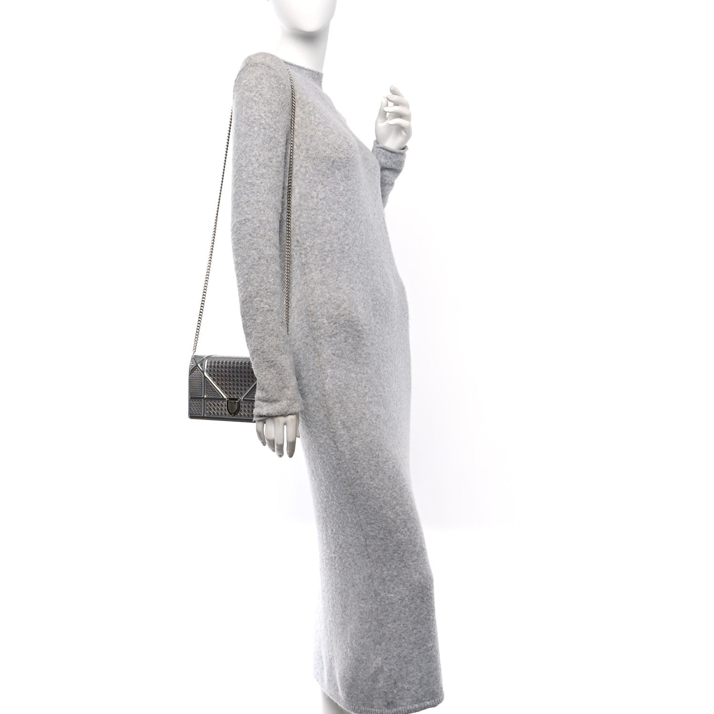 Metallic Patent Micro-Cannage Diorama Wallet on Chain Pouch Silver