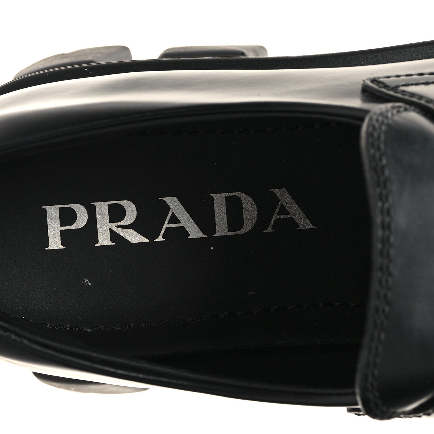 Prada Spazzolato Rois Metal Triangle Logo Monolith 55mm Loafers 35 Black 8 of 9