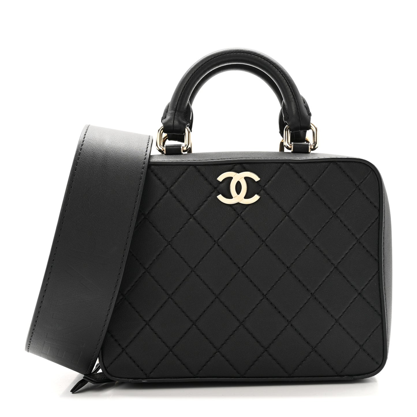 Calfskin Quilted Travel Kit Vanity Case Black