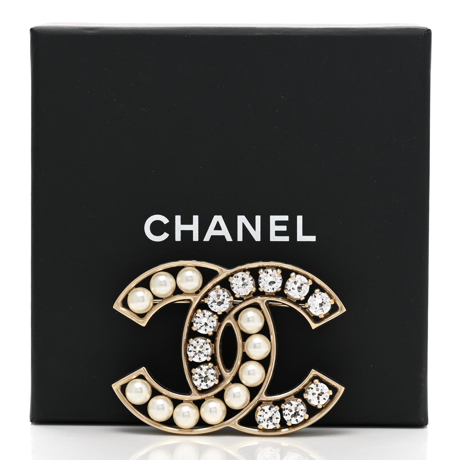 Chanel Pearl Crystal CC Brooch Gold Pearly White 5 of 5