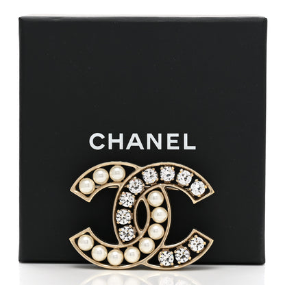 Chanel Pearl Crystal CC Brooch Gold Pearly White 5 of 5