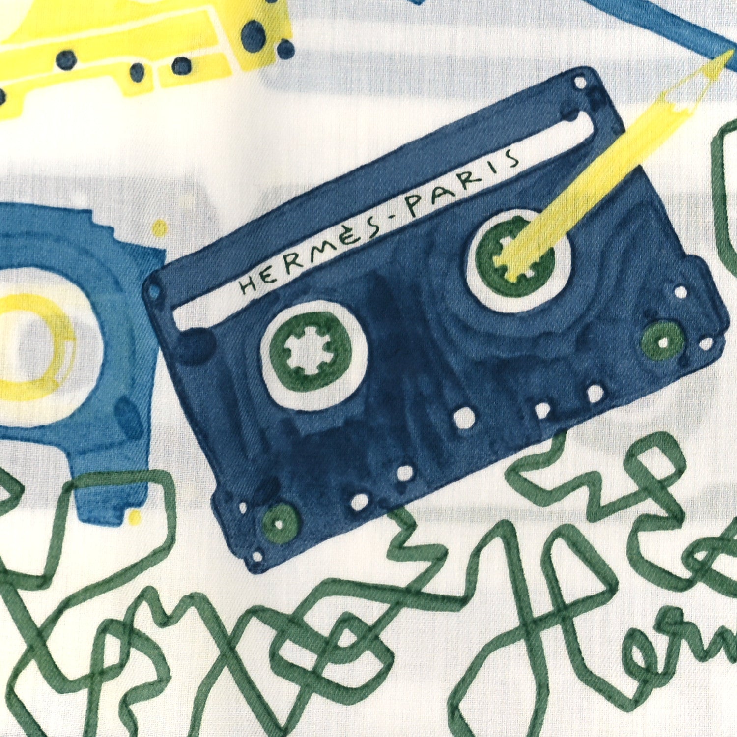 Hermes Cotton Mix Tape Scarf 70 White Jaune Citron 2 of 3