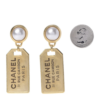 Chanel Pearl CC Tags Drop Earrings Gold 2 of 5