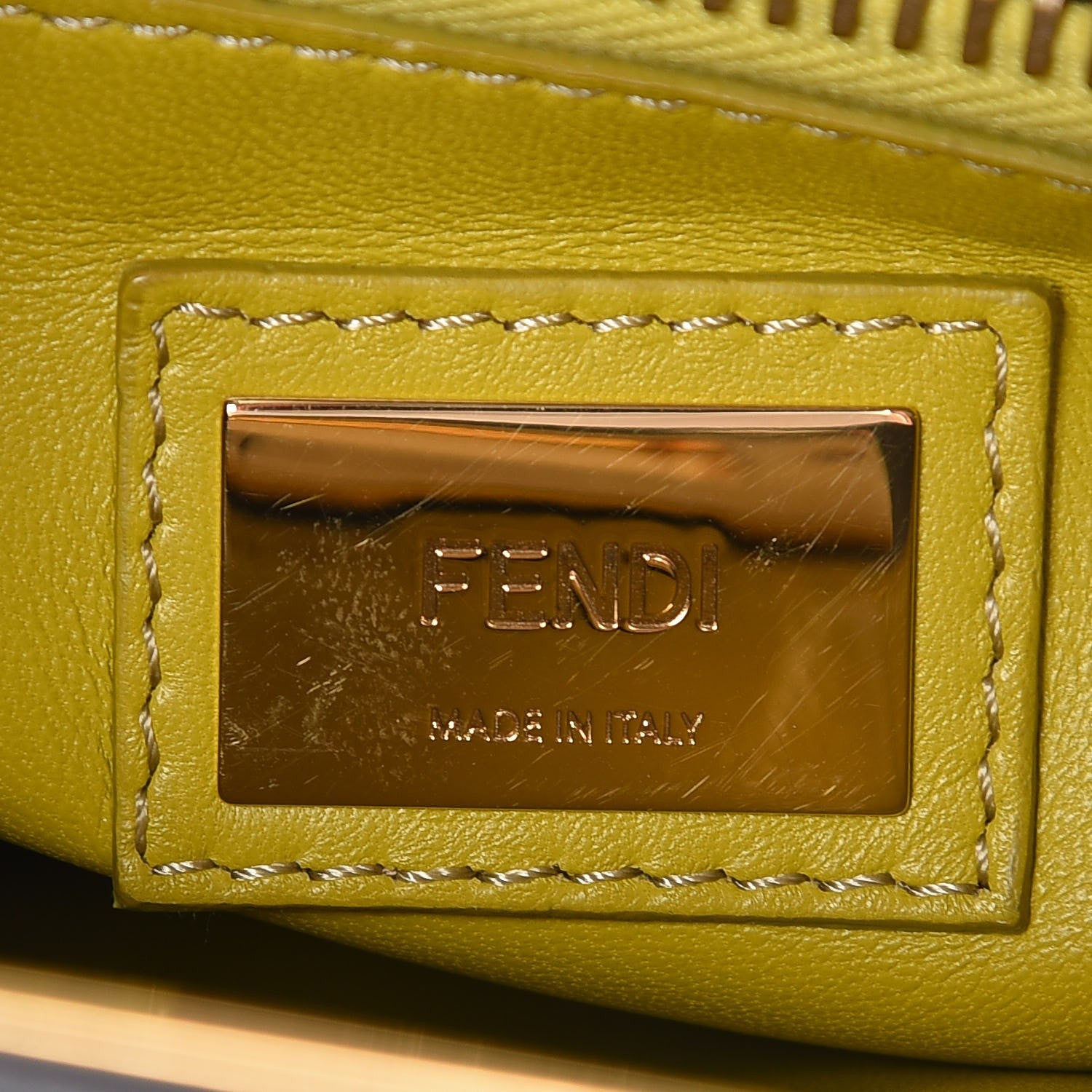 Fendi Vitello Morgan Shiny Nappa Medium Peekaboo Iconic Satchel Piombo Lime 7 of 8