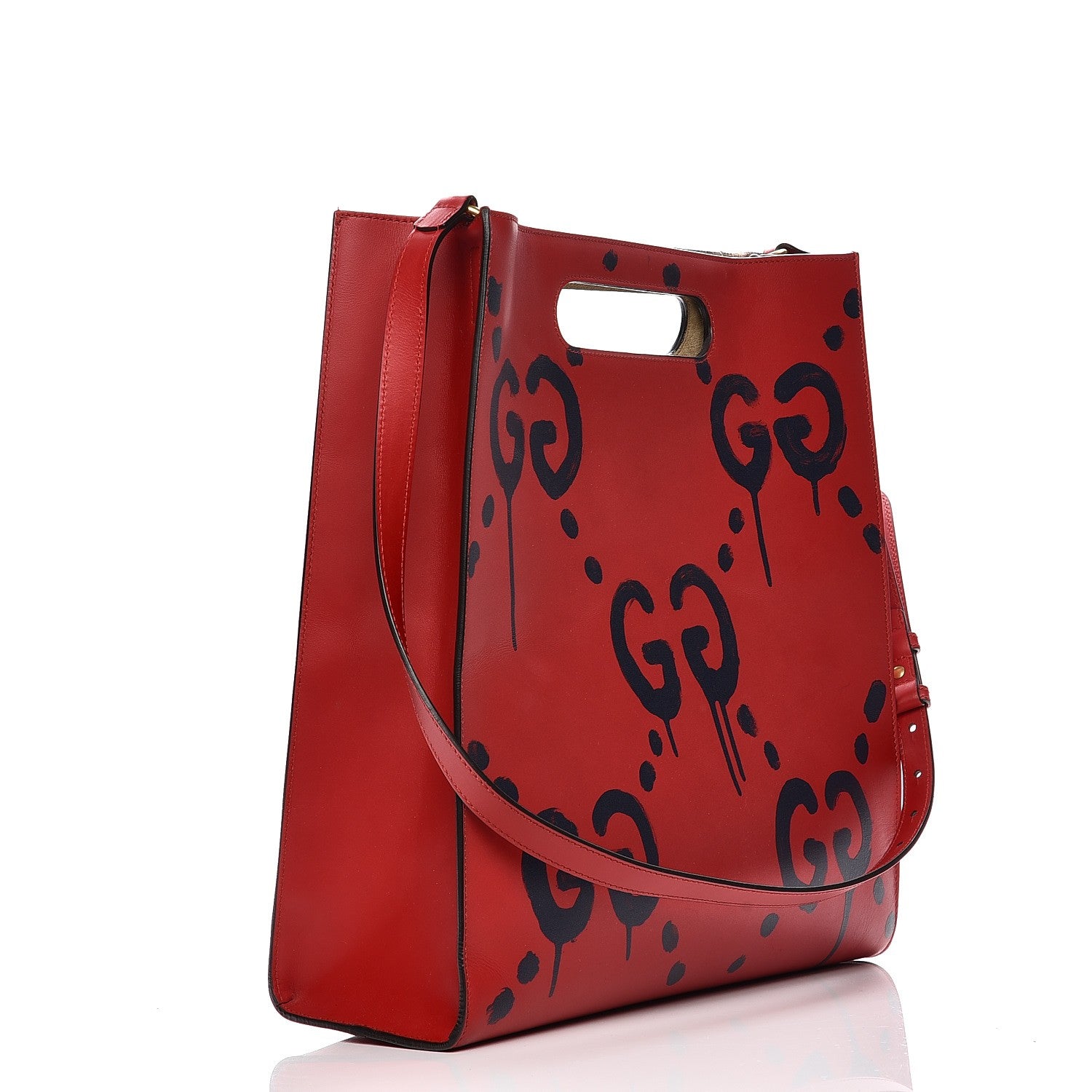Gucci Calfskin GucciGhost Real Medium XL Tote Hibiscus Red 3 of 11