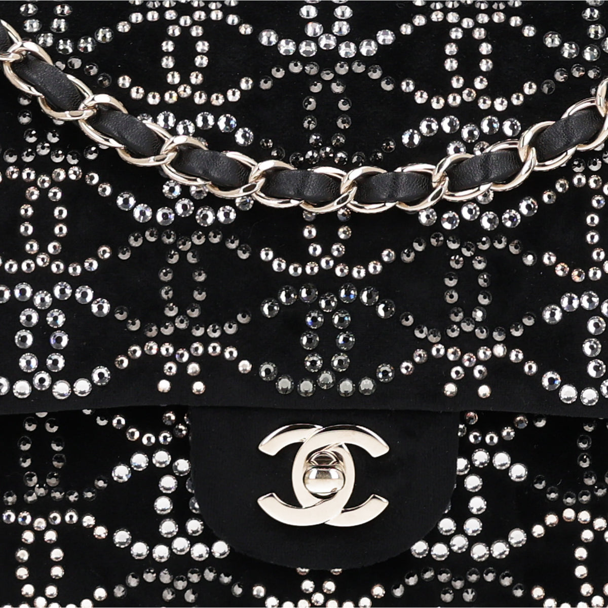 Velvet Crystal Medium Double Flap Black