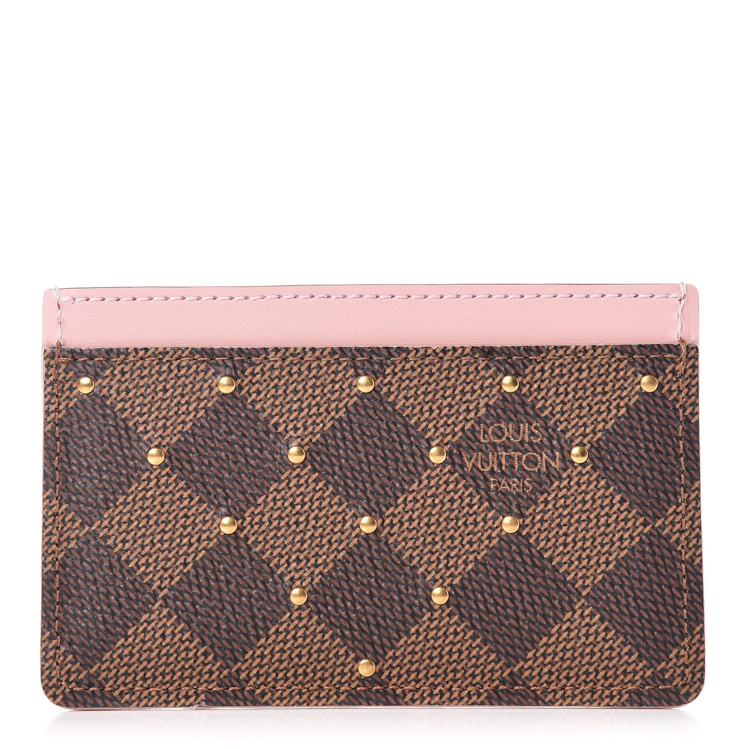 Louis Vuitton Damier Ebene Studded Card Holder Rose Ballerine 1 of 9