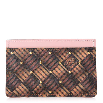 Louis Vuitton Damier Ebene Studded Card Holder Rose Ballerine 1 of 9