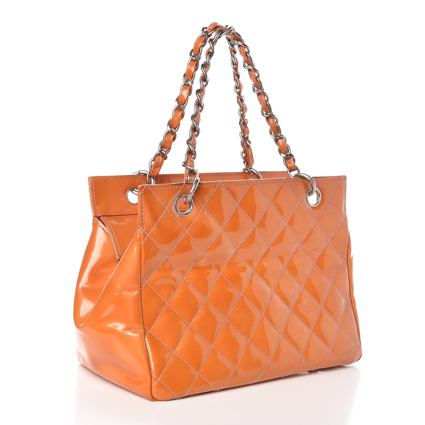 Patent Quilted Timeless Tote Orange
