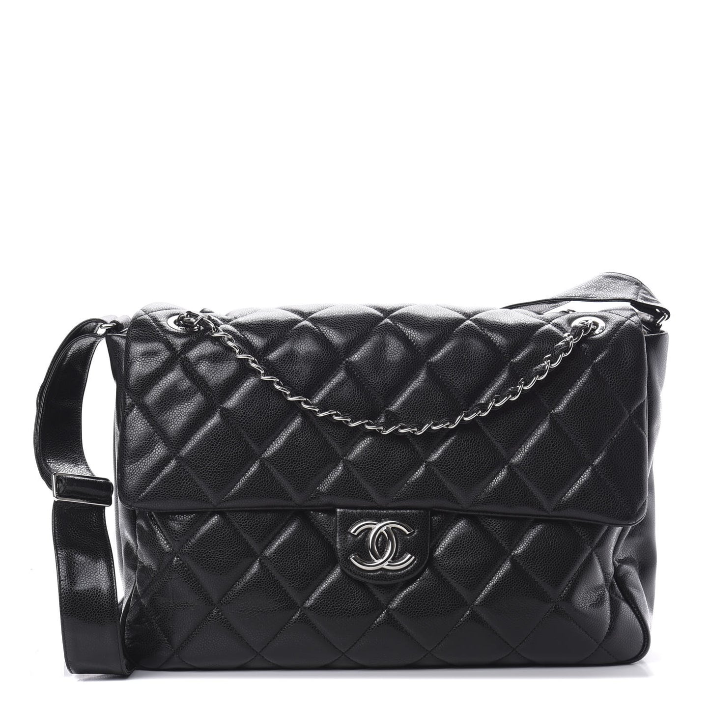 Glazed Caviar Large Nature Flap Bag Black