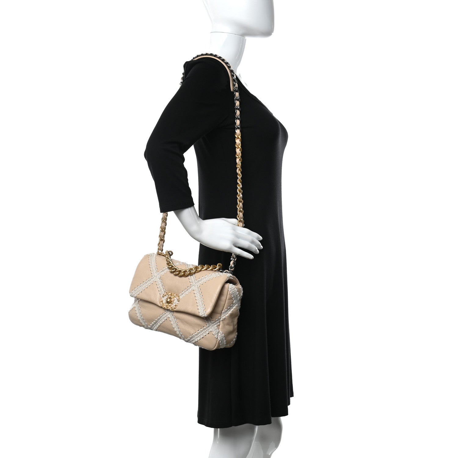 Chanel Calfskin Crochet Medium Chanel 19 Flap Beige 2 of 11