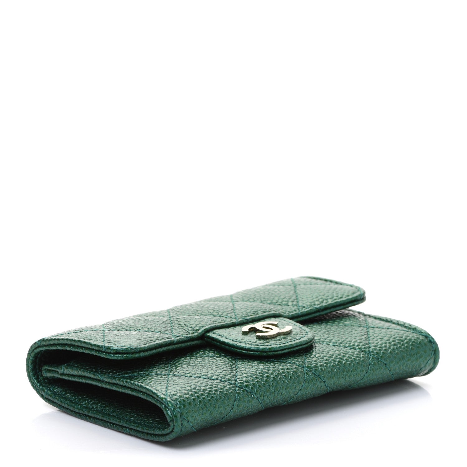 Chanel Metallic Caviar Quilted Card Holder Green 4 of 9