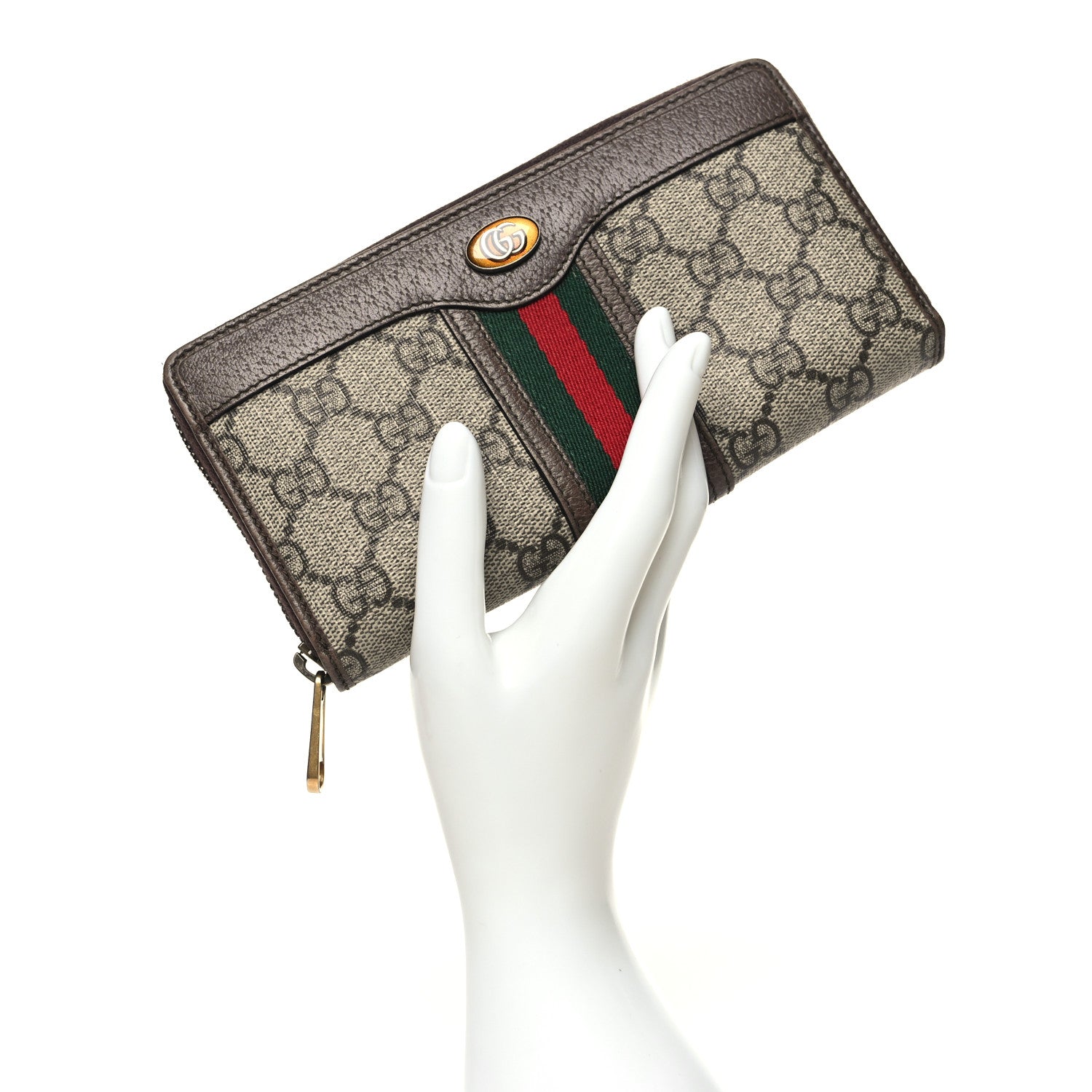 Gucci GG Supreme Monogram Web Ophidia Zip Around Wallet Brown 2 of 12