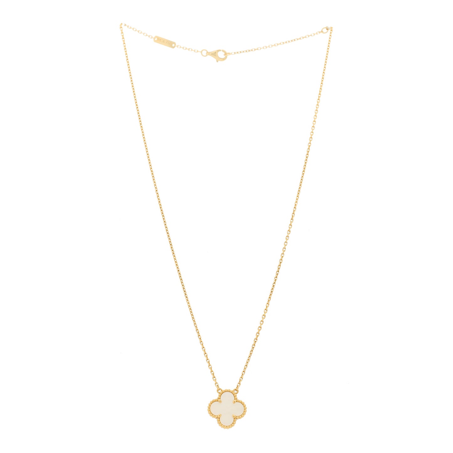 18K Yellow Gold Mother of Pearl Vintage Alhambra Pendant Necklace