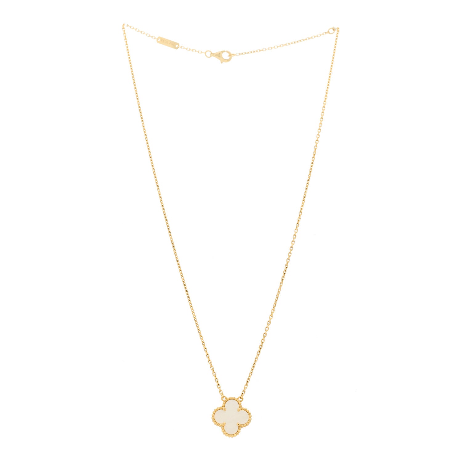 Van Cleef & Arpels 18K Yellow Gold Mother of Pearl Vintage Alhambra Pendant Necklace 3 of 6