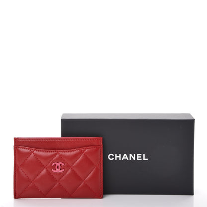 Chanel Lambskin Quilted Card Holder Red Pink 9 of 9