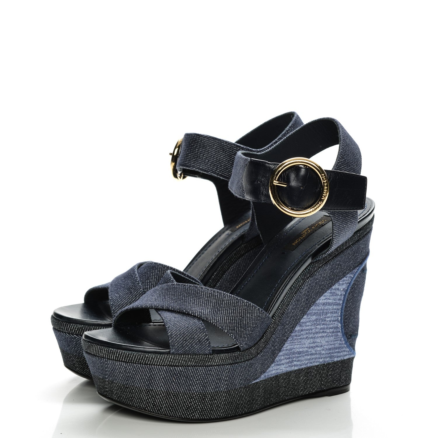 Louis Vuitton Canvas Blue Shore Wedge Sandal 37 Marine 3 of 8