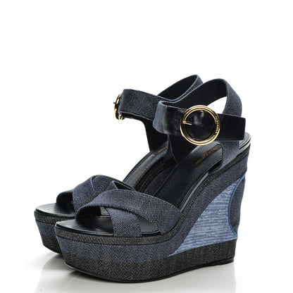 Louis Vuitton Canvas Blue Shore Wedge Sandal 37 Marine 3 of 8
