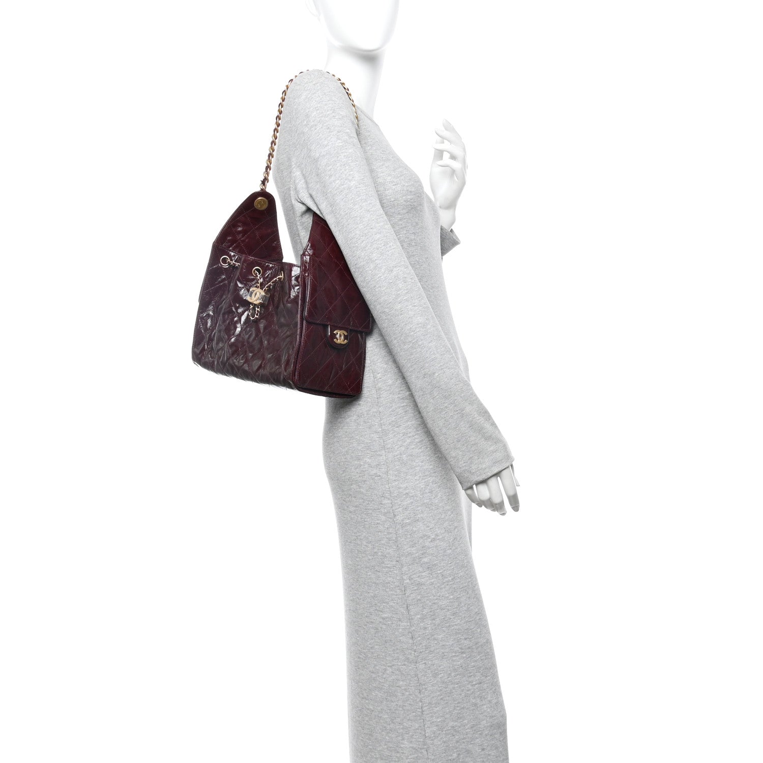 Chanel Shiny Crumpled Calfskin Quilted Small Chanel 25 Handbag Burgundy 2 of 11