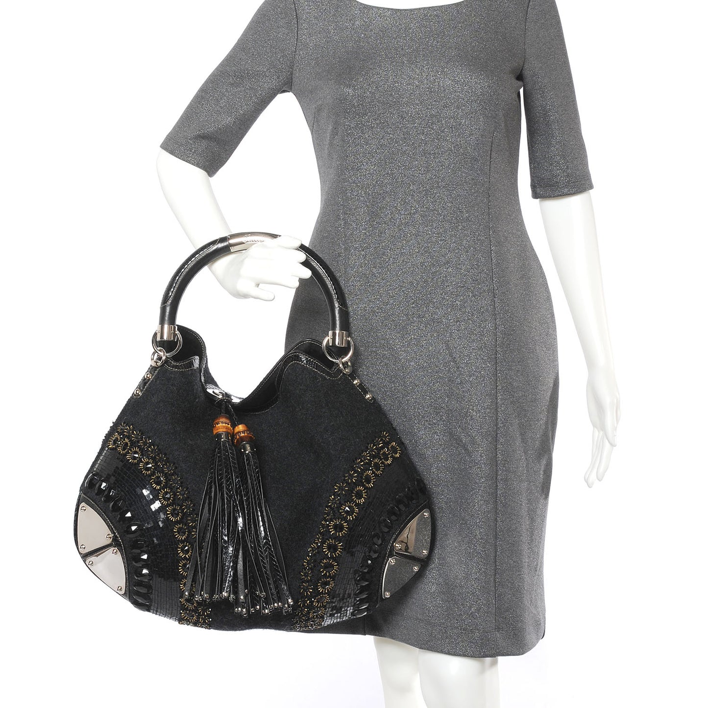 Wool Snakeskin Beaded Large Indy Top Handle Hobo