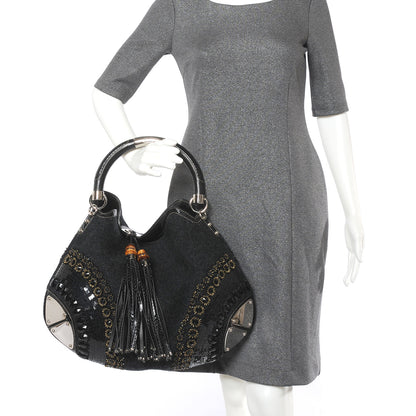 Gucci Wool Snakeskin Beaded Large Indy Top Handle Hobo 2 of 7