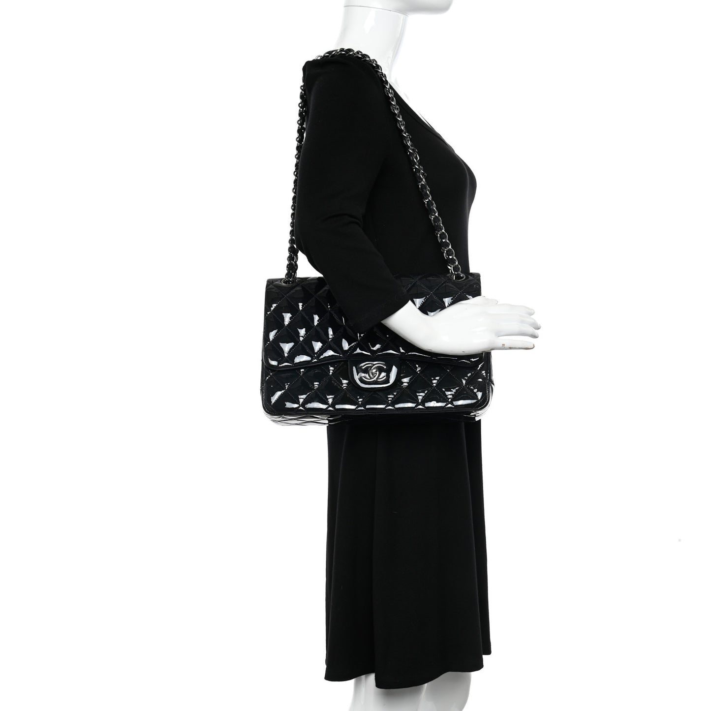 Patent Quilted Jumbo Double Flap Navy