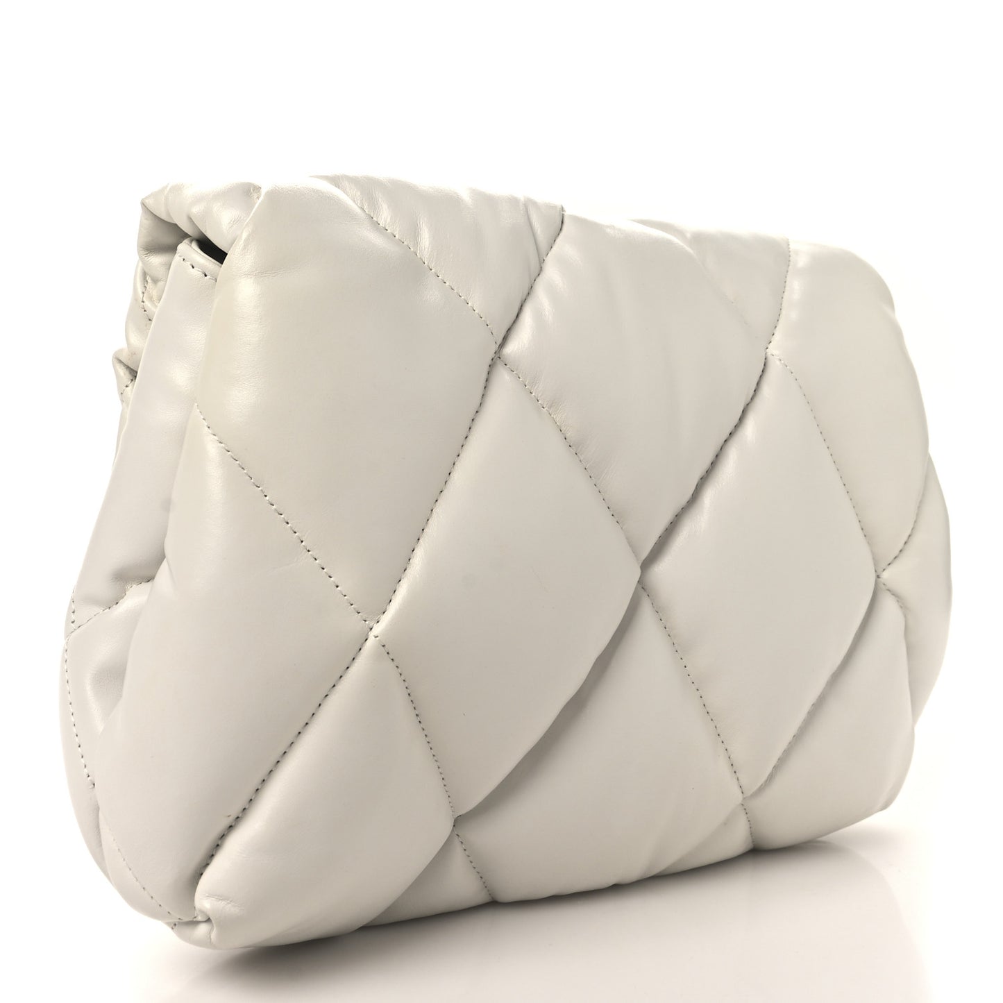 Nappa Calfskin Quilted Touch B Puffy Clutch White