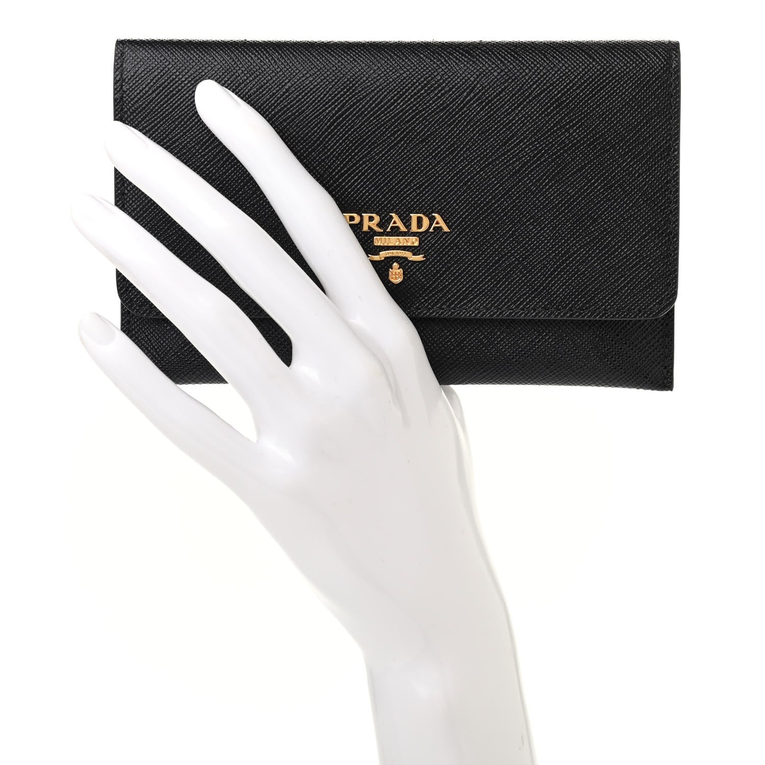 Prada Saffiano Metal Flap Wallet Black 2 of 8