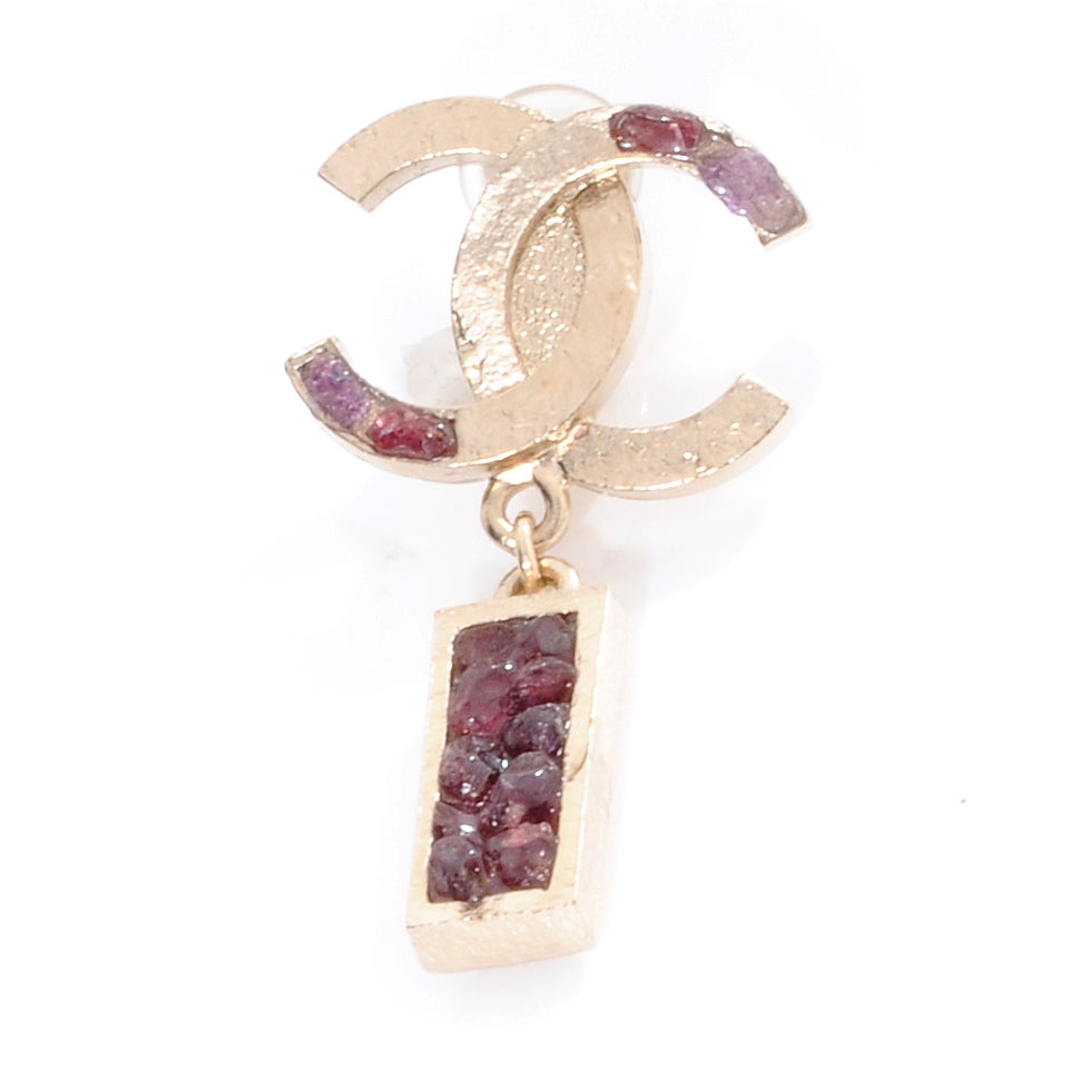 Chanel Raw Amethyst CC Clip On Earrings Light Gold 3 of 5