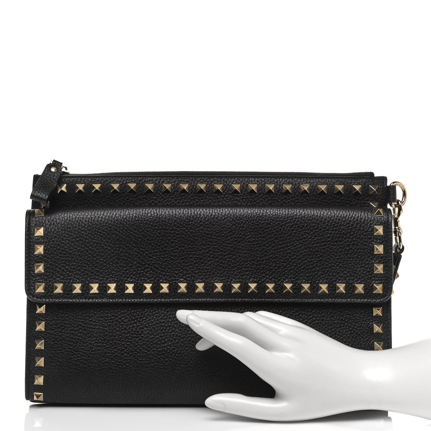 Valentino Garavani Pebbled Calfskin Large Rockstud Wristlet Clutch Black 2 of 9