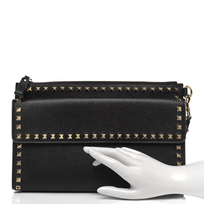 Valentino Garavani Pebbled Calfskin Large Rockstud Wristlet Clutch Black 2 of 9