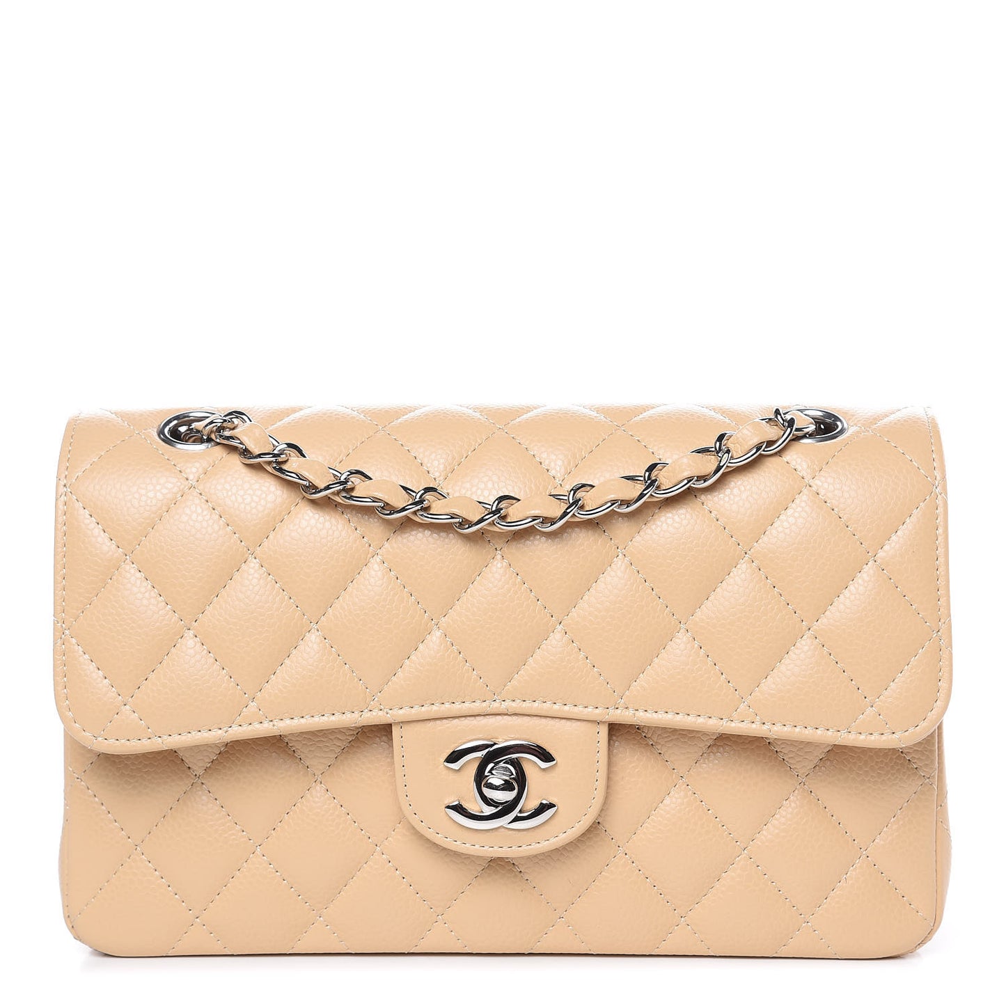 Caviar Quilted Small Double Flap Beige