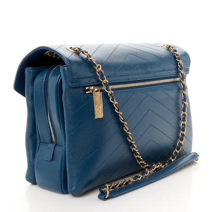 Chanel Lambskin Chevron Stitched Large Envelope Flap Blue 3 of 12