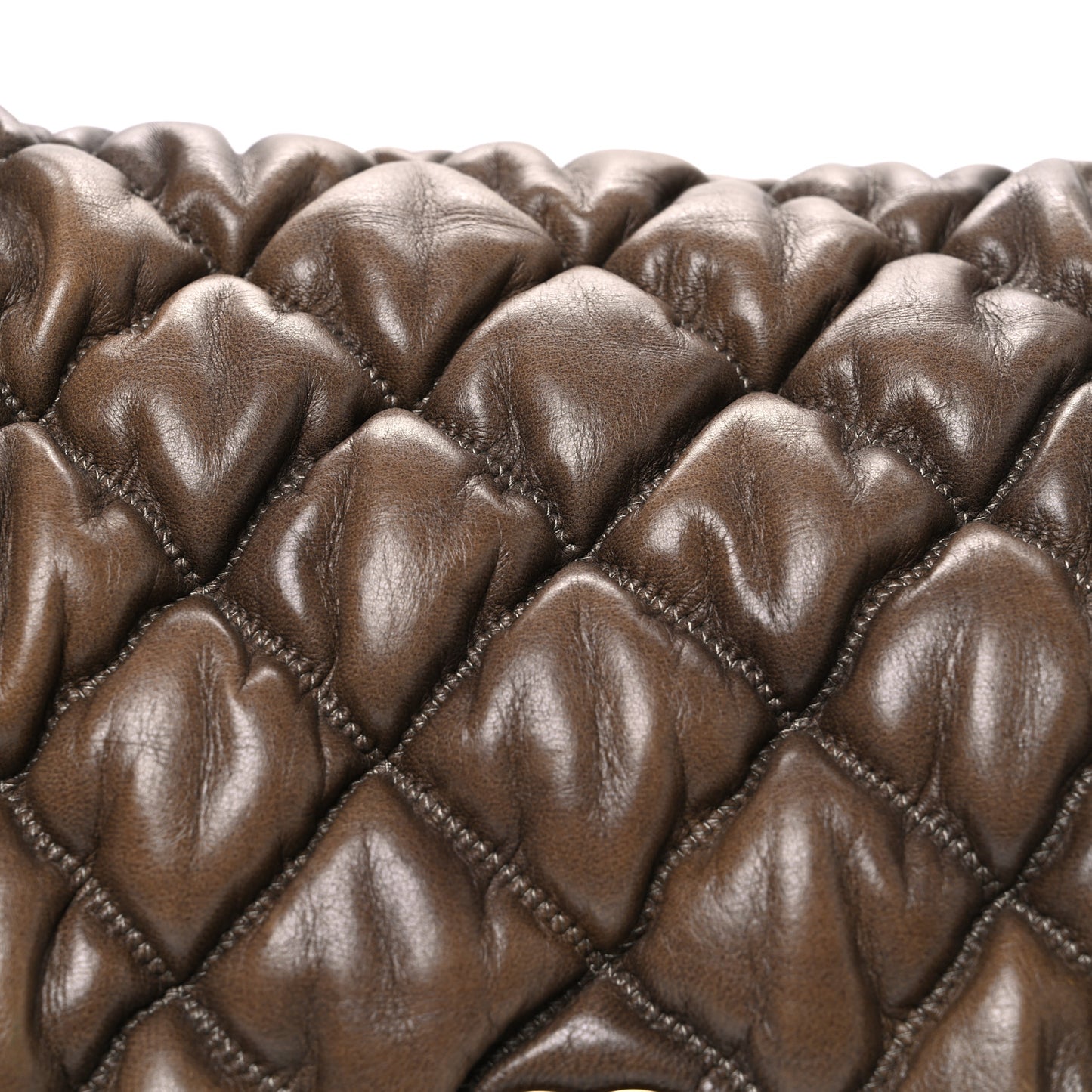 Calfskin Bubble Quilt Accordion Flap Brown