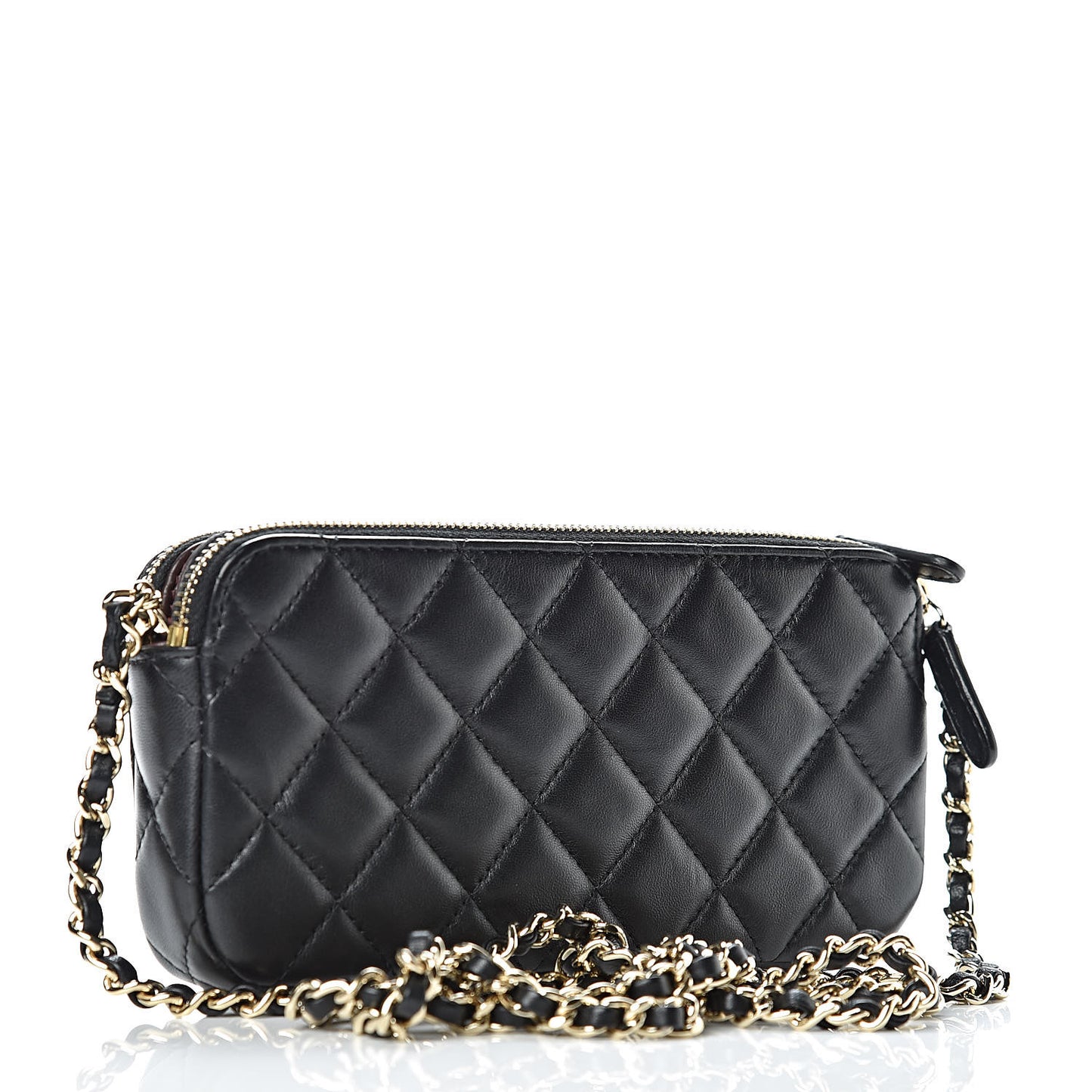 Lambskin Quilted Small Clutch With Chain Black