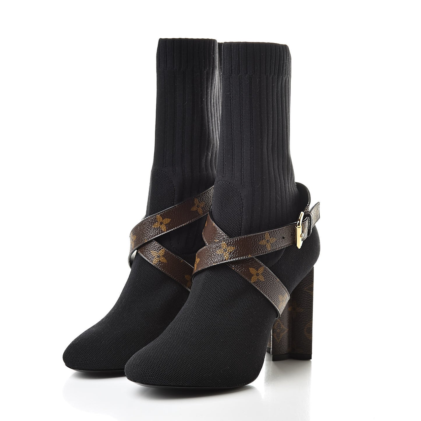 Monogram Stretch Fabric Silhouette Ankle Boots 40 Black