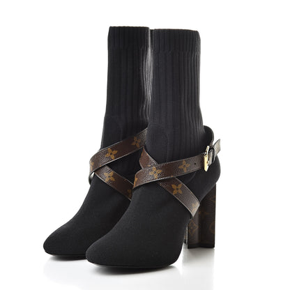 Louis Vuitton Monogram Stretch Fabric Silhouette Ankle Boots 40 Black 3 of 7