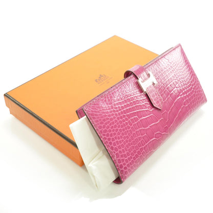 Hermes Shiny Alligator Bearn H Wallet Fuchsia 10 of 10