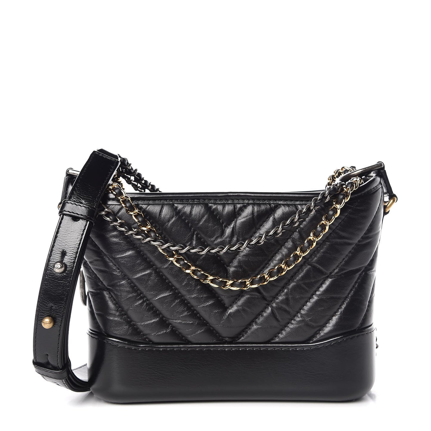 Aged Calfskin Chevron Quilted Small Gabrielle Hobo Black