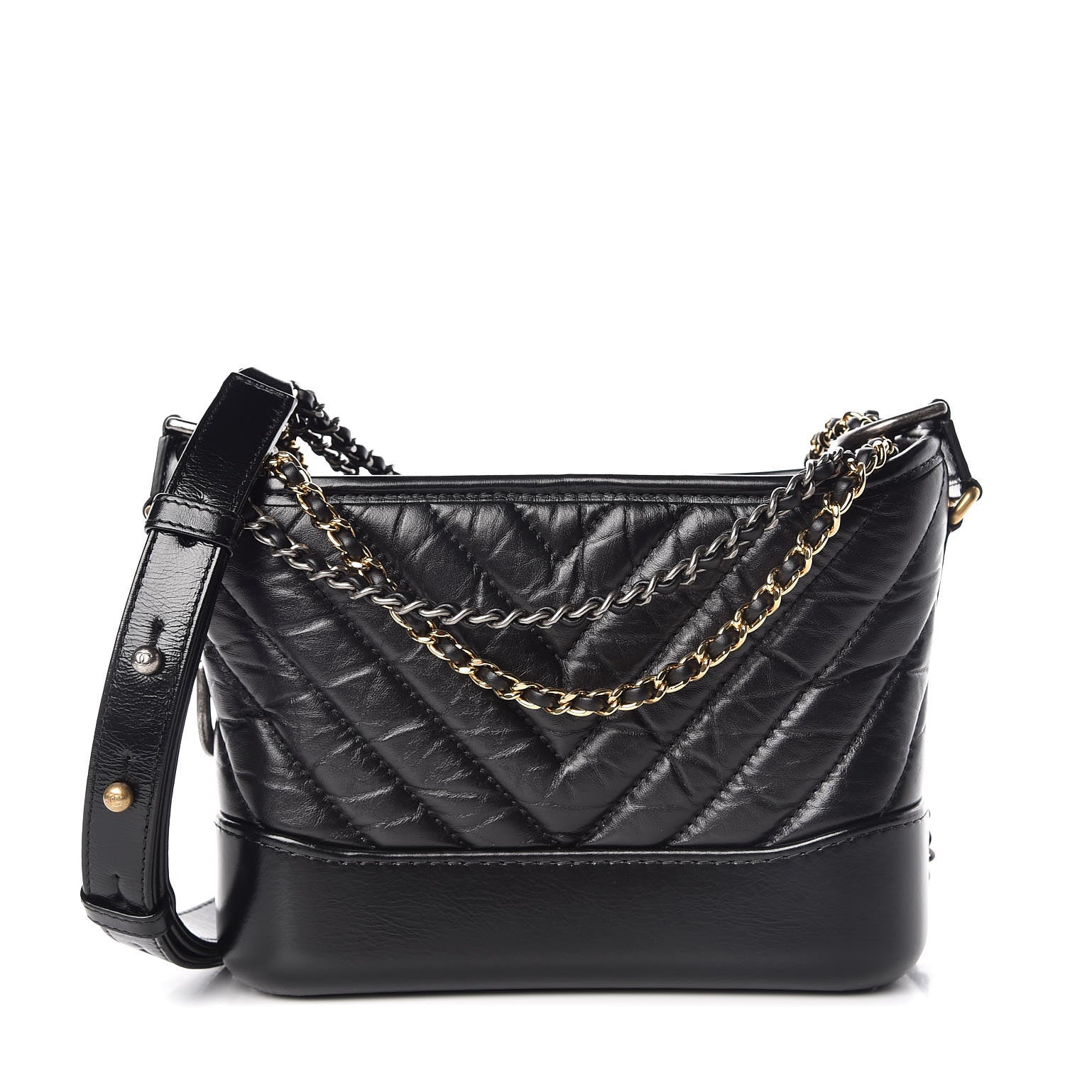 Chanel Aged Calfskin Chevron Quilted Small Gabrielle Hobo Black 1 of 10