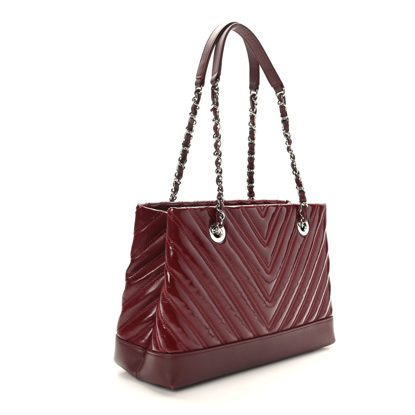 Patent Chevron Shopper Tote Burgundy