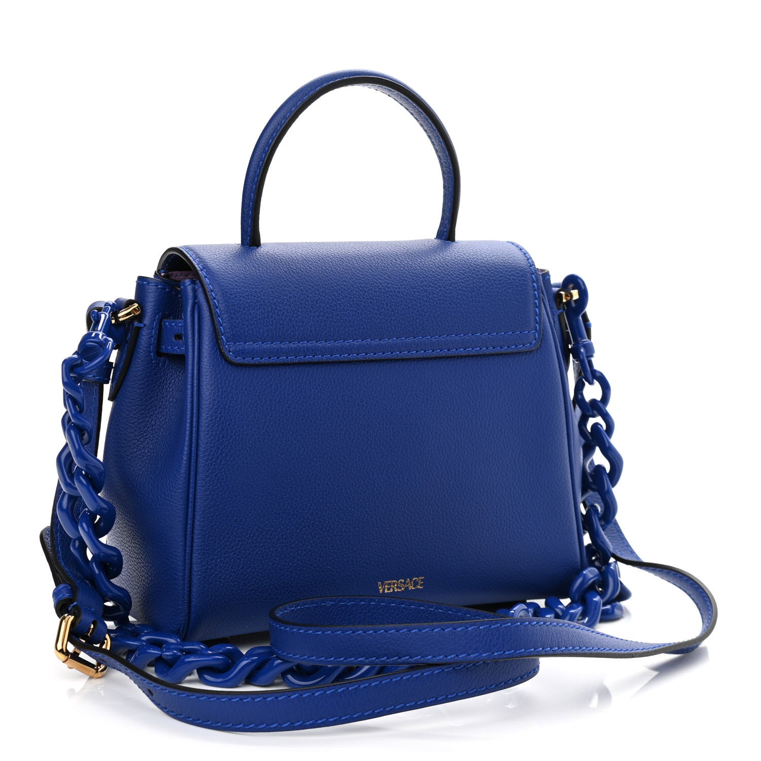 Versace Grained Calfskin Small La Medusa Top Handle Bag Lapis 3 of 9