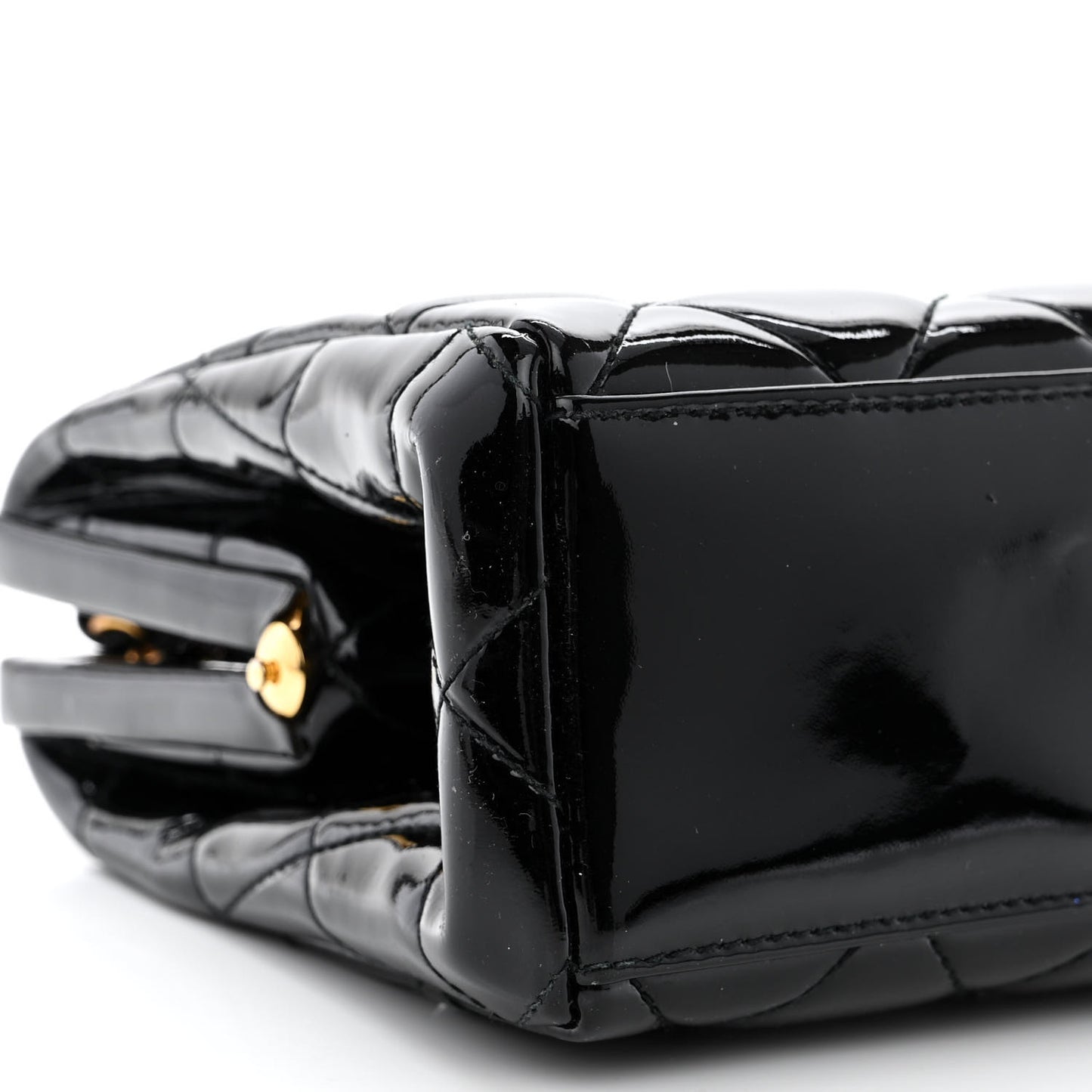 Patent Quilted Frame Evening Bag Black
