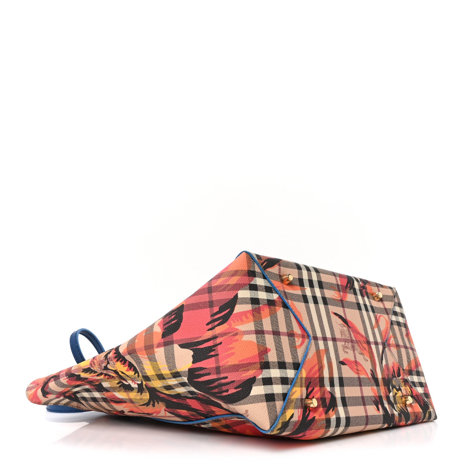 Burberry Haymarket Check Floral Print Small Canterbury Tote Mineral Blue Burnt Orange 4 of 10