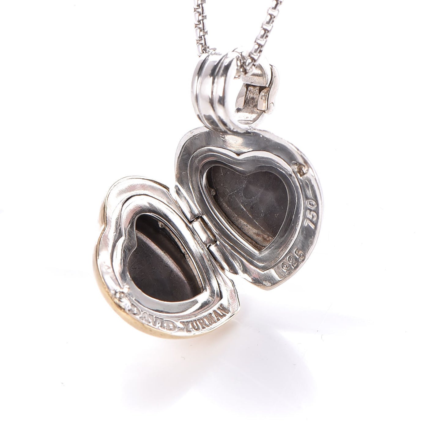 Sterling Silver 18K Yellow Gold Cable Heart Locket Pendant Necklace